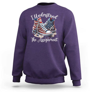 Harris Supporter 2024 Sweatshirt I Understand The Assignment USA Chucks Pearls TS11 Purple Print Your Wear