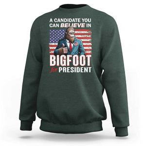 Funny Bigfoot For President Sweatshirt A Candidate You Can Believe In 2024 Sasquatch USA Flag TS11 Dark Forest Green Print Your Wear