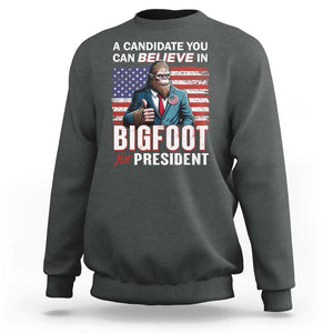 Funny Bigfoot For President Sweatshirt A Candidate You Can Believe In 2024 Sasquatch USA Flag TS11 Dark Heather Print Your Wear