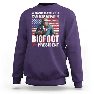 Funny Bigfoot For President Sweatshirt A Candidate You Can Believe In 2024 Sasquatch USA Flag TS11 Purple Print Your Wear