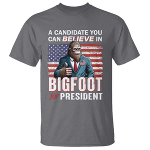 Funny Bigfoot For President T Shirt A Candidate You Can Believe In 2024 Sasquatch USA Flag TS11 Charcoal Print Your Wear