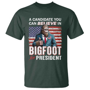 Funny Bigfoot For President T Shirt A Candidate You Can Believe In 2024 Sasquatch USA Flag TS11 Dark Forest Green Print Your Wear