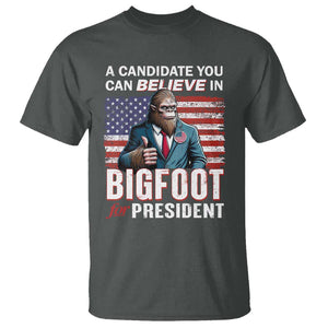 Funny Bigfoot For President T Shirt A Candidate You Can Believe In 2024 Sasquatch USA Flag TS11 Dark Heather Print Your Wear