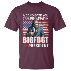 Funny Bigfoot For President T Shirt A Candidate You Can Believe In 2024 Sasquatch USA Flag TS11 Maroon Print Your Wear