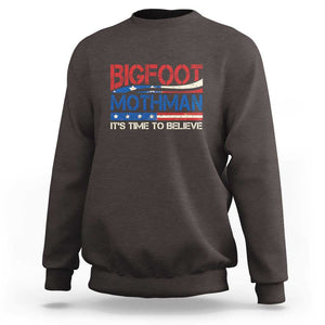 Funny Bigfoot Mothman Sweatshirt It's Time To Believe American Flag President Election TS11 Dark Chocolate Print Your Wear