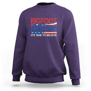 Funny Bigfoot Mothman Sweatshirt It's Time To Believe American Flag President Election TS11 Purple Print Your Wear