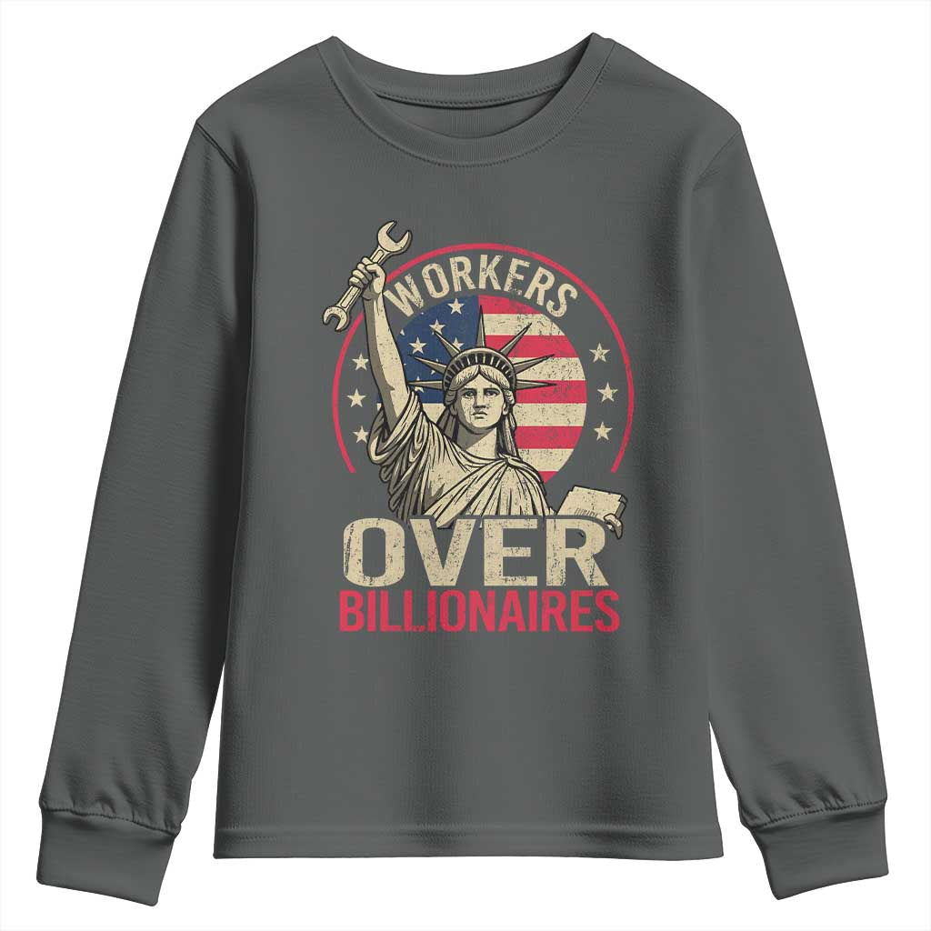 Workers Over Billionaires Youth Sweatshirt Social Justice Statue Of Liberty TS11 Dark Heather Print Your Wear