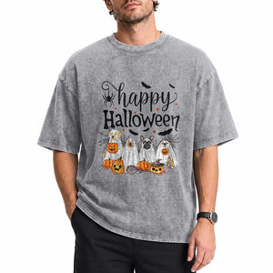 Happy Halloween Dog Ghost Spooky Season Washed Cotton T-Shirt