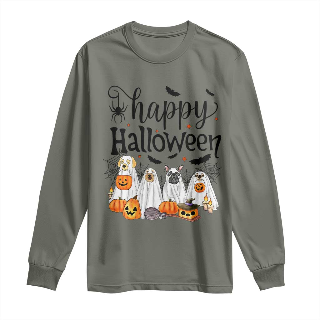 Happy Halloween Dog Ghost Spooky Season Long Sleeve Shirt TS11 Military Green Print Your Wear