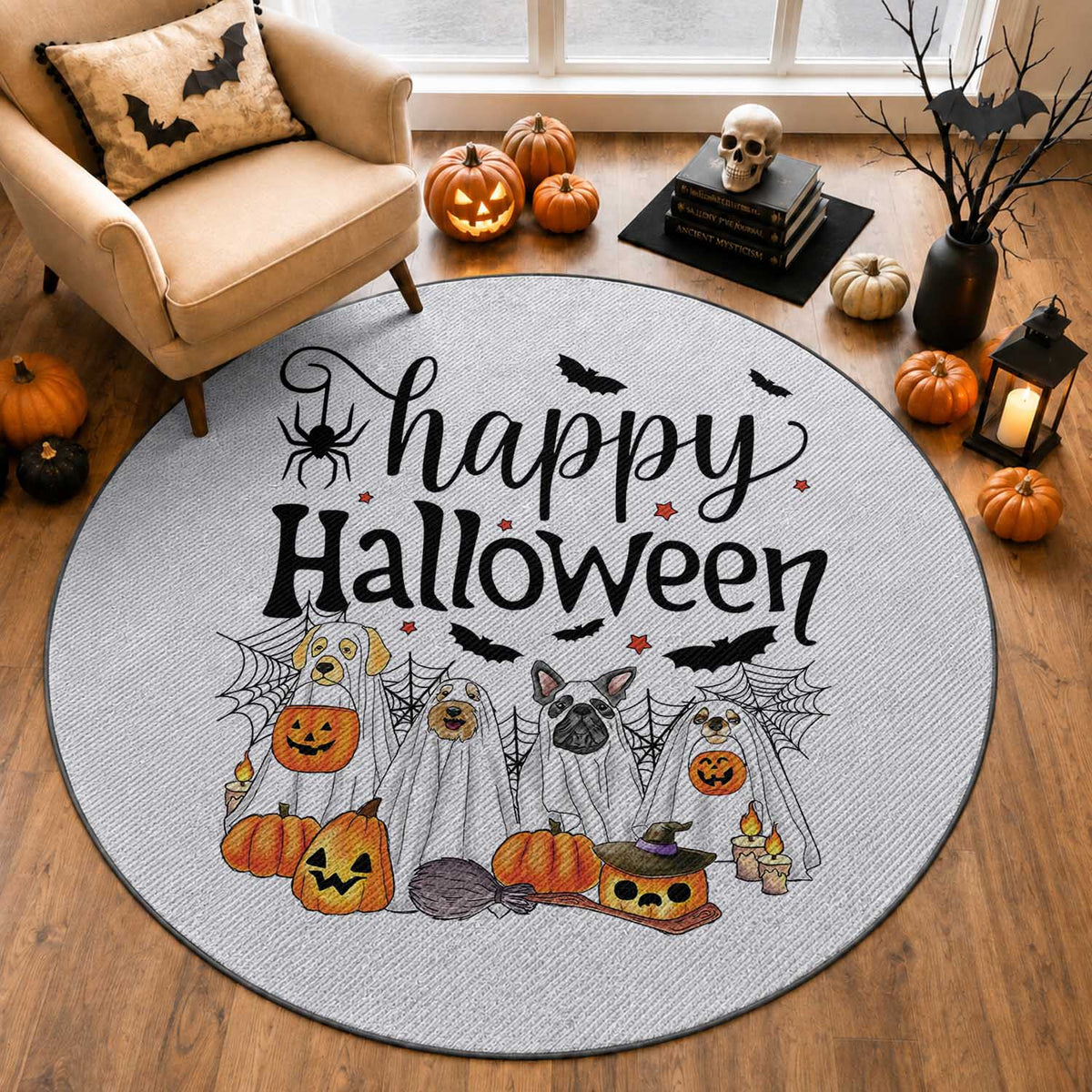 Happy Halloween Dog Ghost Spooky Season Round Rug