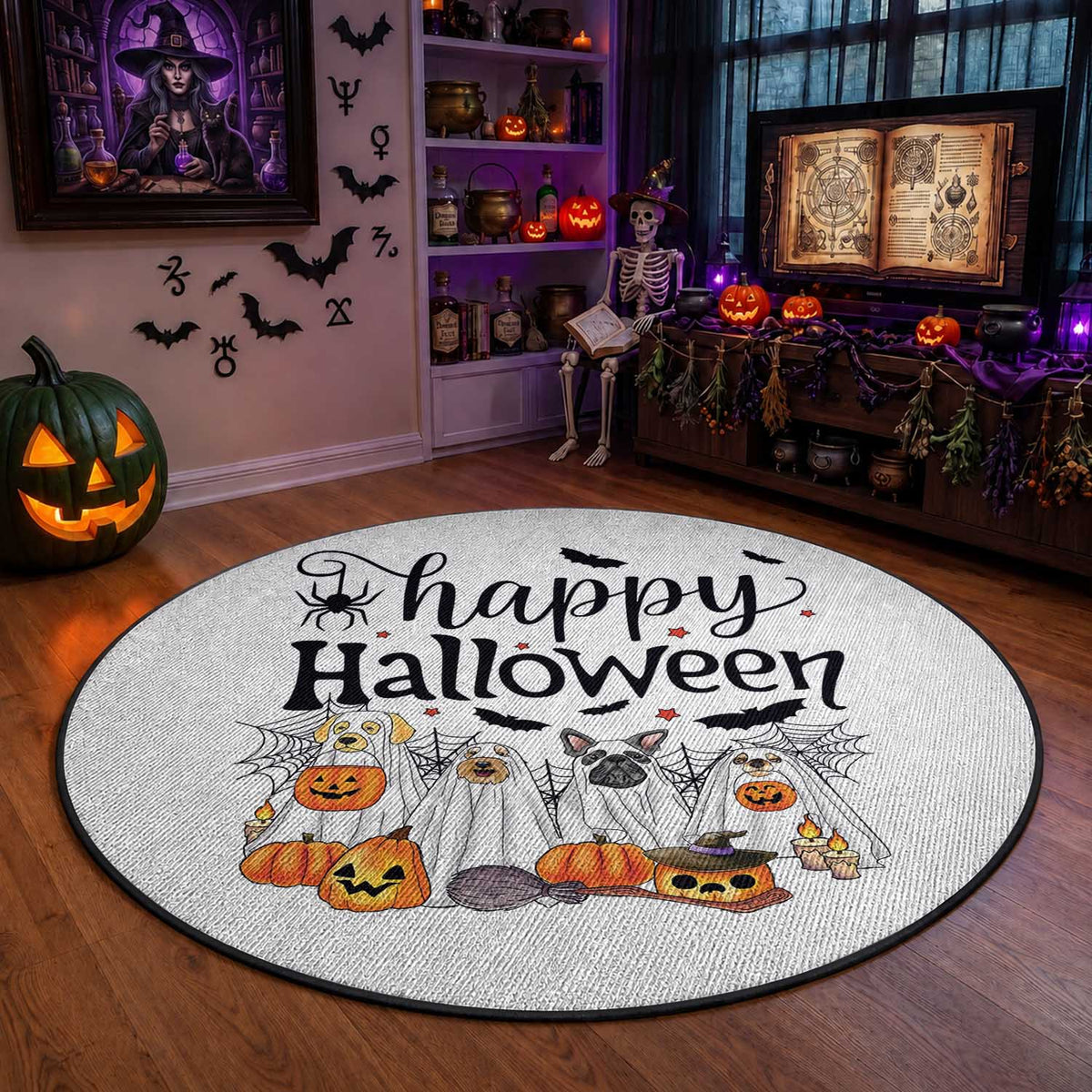 Happy Halloween Dog Ghost Spooky Season Round Rug