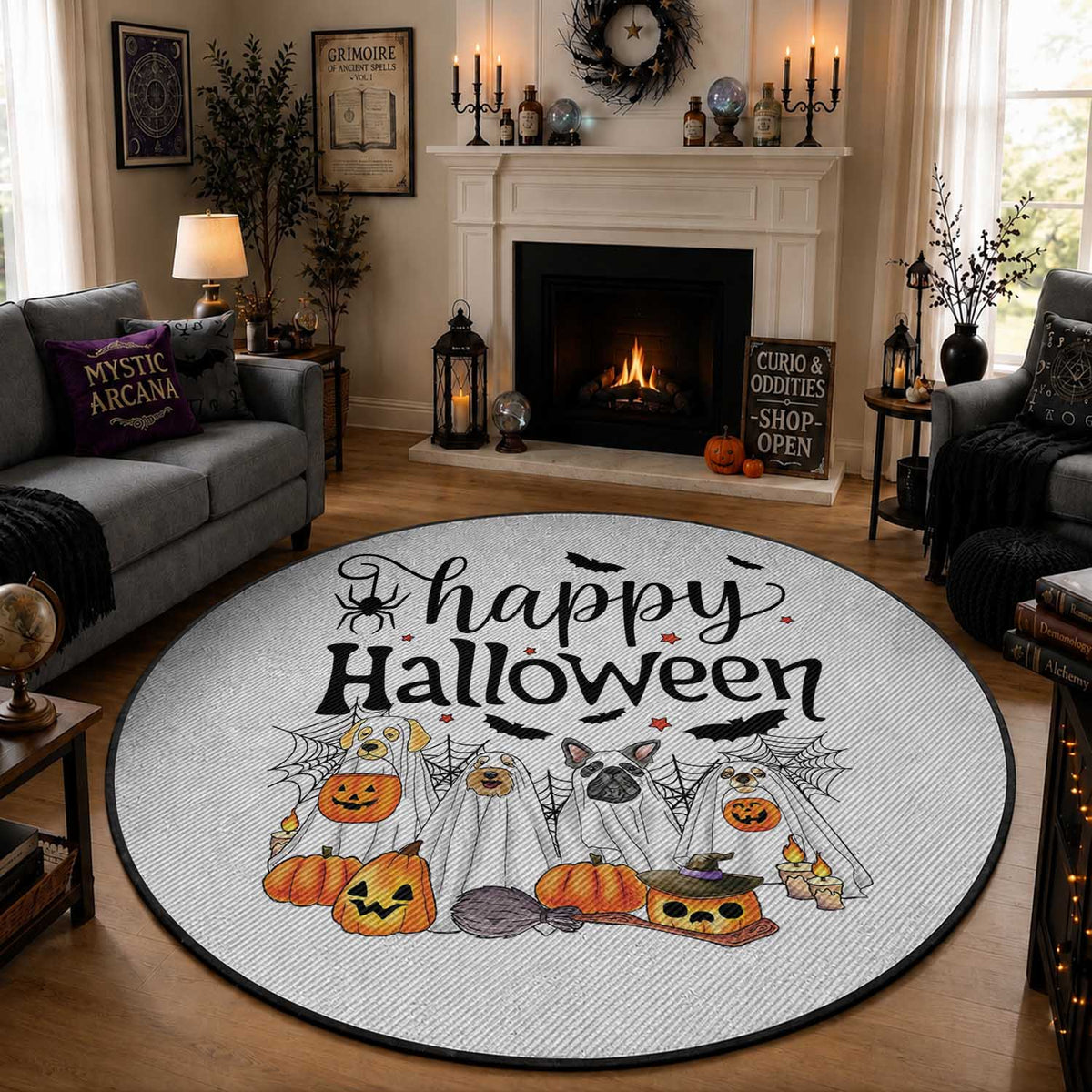 Happy Halloween Dog Ghost Spooky Season Round Rug