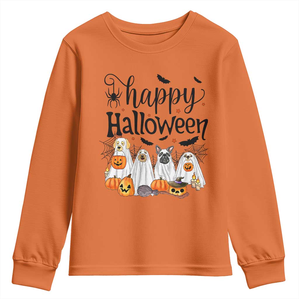 Happy Halloween Dog Ghost Spooky Season Youth Sweatshirt TS11 Orange Print Your Wear