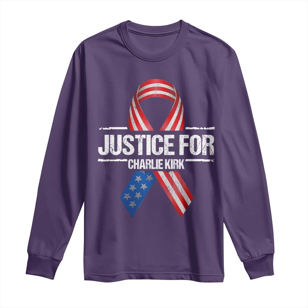Justice For Charlie Kirk Long Sleeve Shirt Patriotic Tribute Human Rights Activist TS11 Purple Print Your Wear