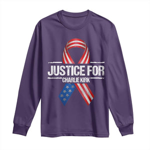 Justice For Charlie Kirk Long Sleeve Shirt Patriotic Tribute Human Rights Activist TS11 Purple Print Your Wear