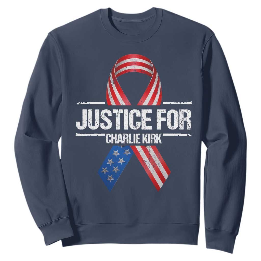 Justice For Charlie Kirk Sweatshirt Patriotic Tribute Human Rights Activist TS11 Navy Print Your Wear