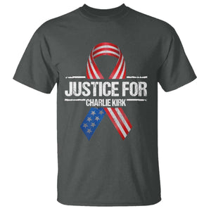 Justice For Charlie Kirk T Shirt Patriotic Tribute Human Rights Activist TS11 Dark Heather Print Your Wear