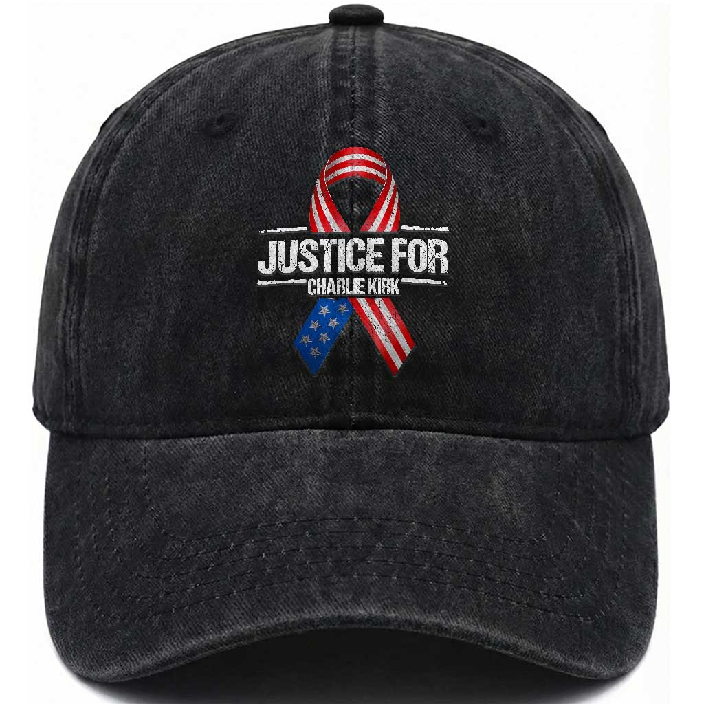 Justice For Charlie Kirk Washed Cotton Baseball Cap Patriotic Tribute Human Rights Activist TS11 Print Your Wear