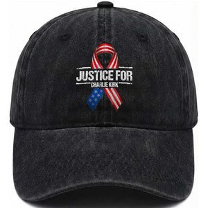 Justice For Charlie Kirk Washed Cotton Baseball Cap Patriotic Tribute Human Rights Activist TS11 Print Your Wear