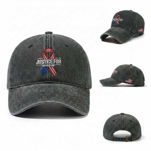 Justice For Charlie Kirk Washed Cotton Baseball Cap Patriotic Tribute Human Rights Activist TS11 Washed Cap Universal Fit Dark Green Print Your Wear