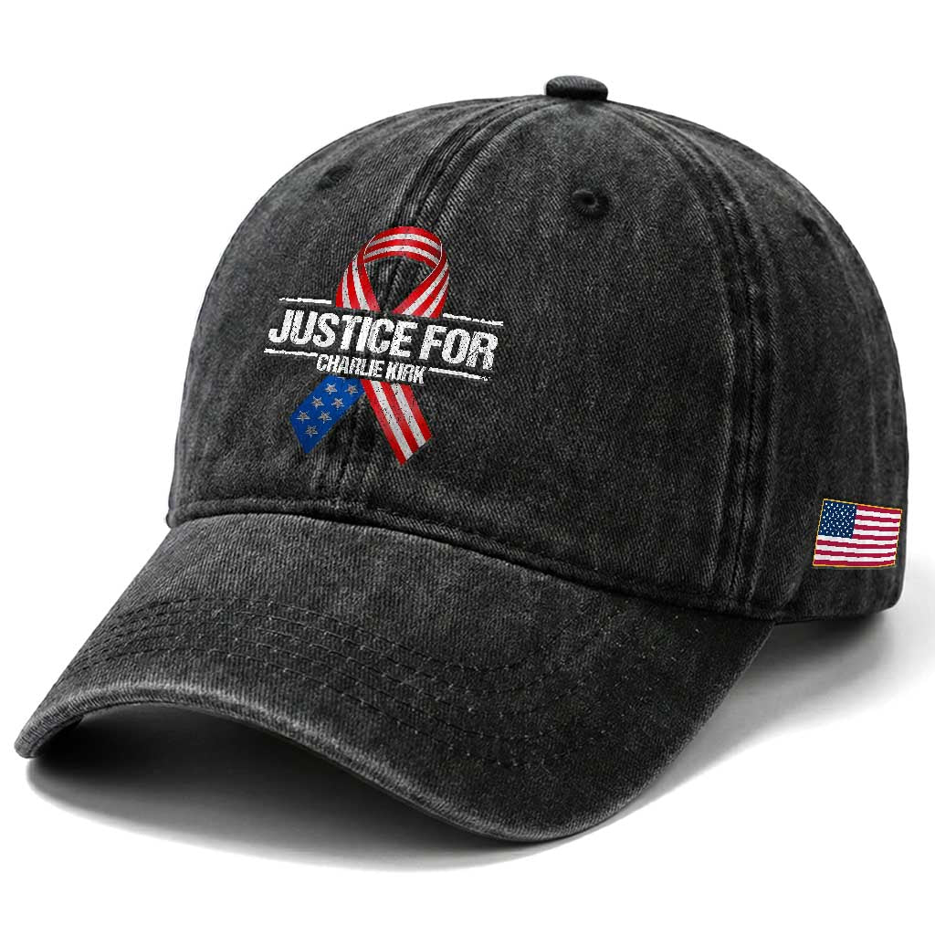 Justice For Charlie Kirk Washed Cotton Baseball Cap Patriotic Tribute Human Rights Activist TS11 Print Your Wear