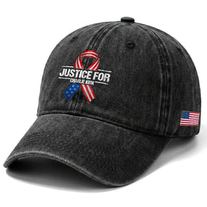 Justice For Charlie Kirk Washed Cotton Baseball Cap Patriotic Tribute Human Rights Activist TS11 Print Your Wear