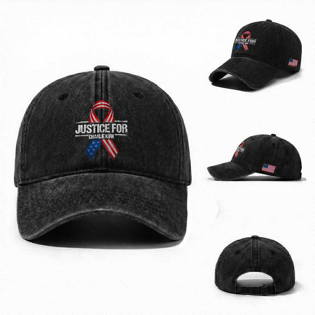 Justice For Charlie Kirk Washed Cotton Baseball Cap Patriotic Tribute Human Rights Activist TS11 Washed Cap Universal Fit Black Print Your Wear
