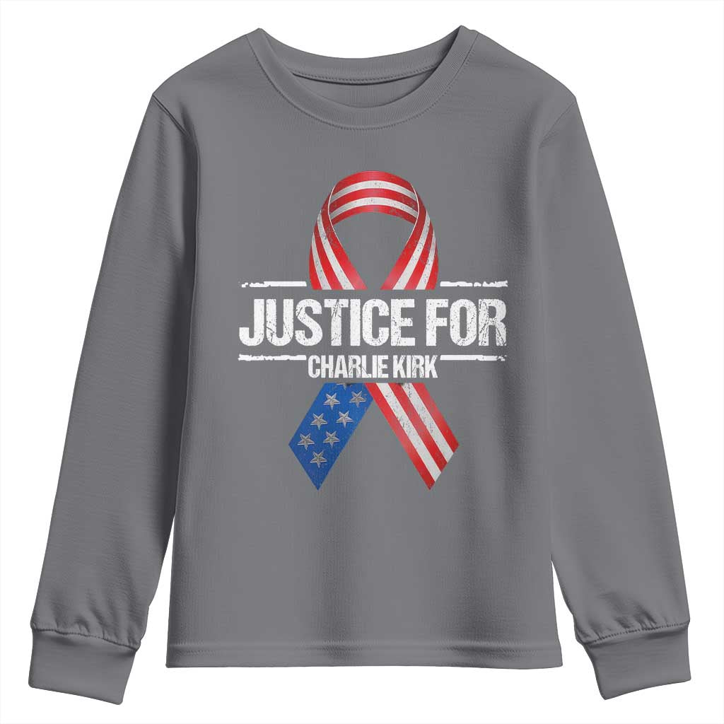 Justice For Charlie Kirk Youth Sweatshirt Patriotic Tribute Human Rights Activist TS11 Charcoal Print Your Wear