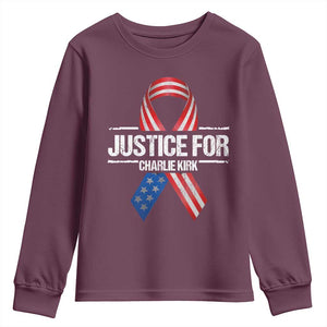 Justice For Charlie Kirk Youth Sweatshirt Patriotic Tribute Human Rights Activist TS11 Maroon Print Your Wear