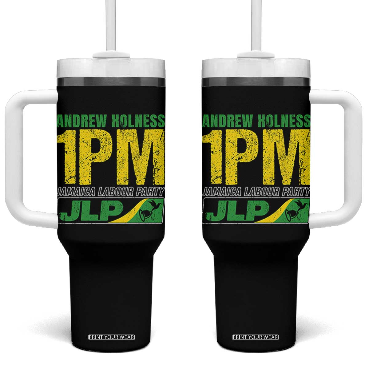 1PM Jamaica Andrew Holness Tumbler With Handle Jamaica Labour Party JPL Supporter TS11 One Size: 40 oz Black Print Your Wear