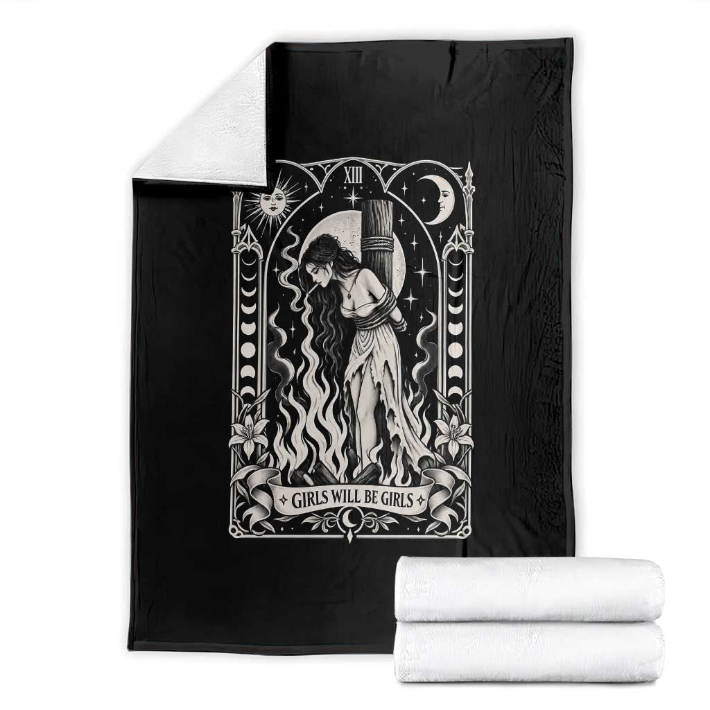 Girls Will Be Girls Witch Smoking Cigarette Throw Blanket Burning Girl Tarot Card