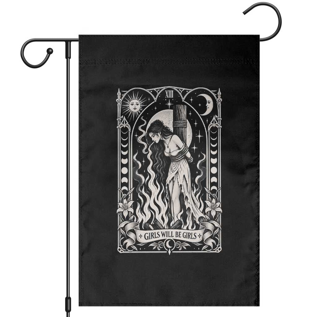 Girls Will Be Girls Witch Smoking Cigarette Garden Flag Burning Girl Tarot Card