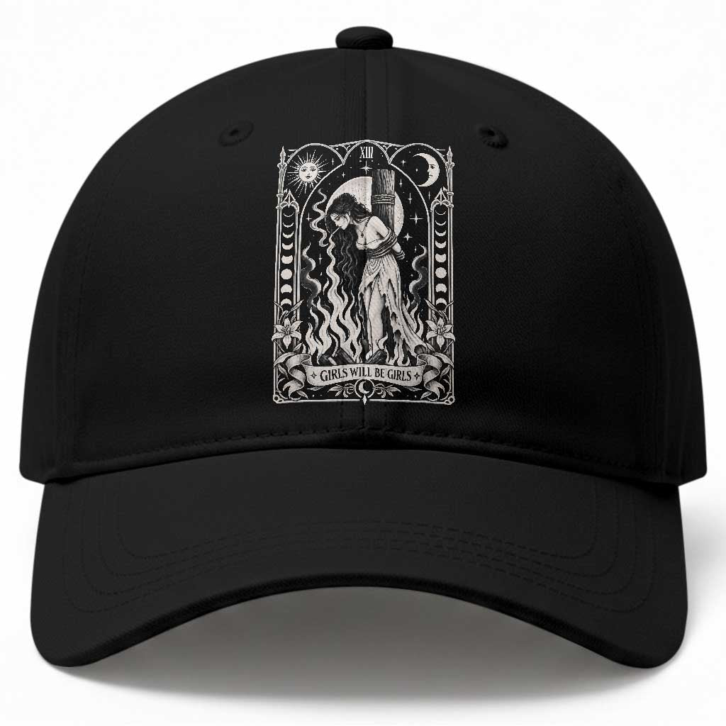 Girls Will Be Girls Witch Smoking Cigarette Baseball Cap Burning Girl Tarot Card