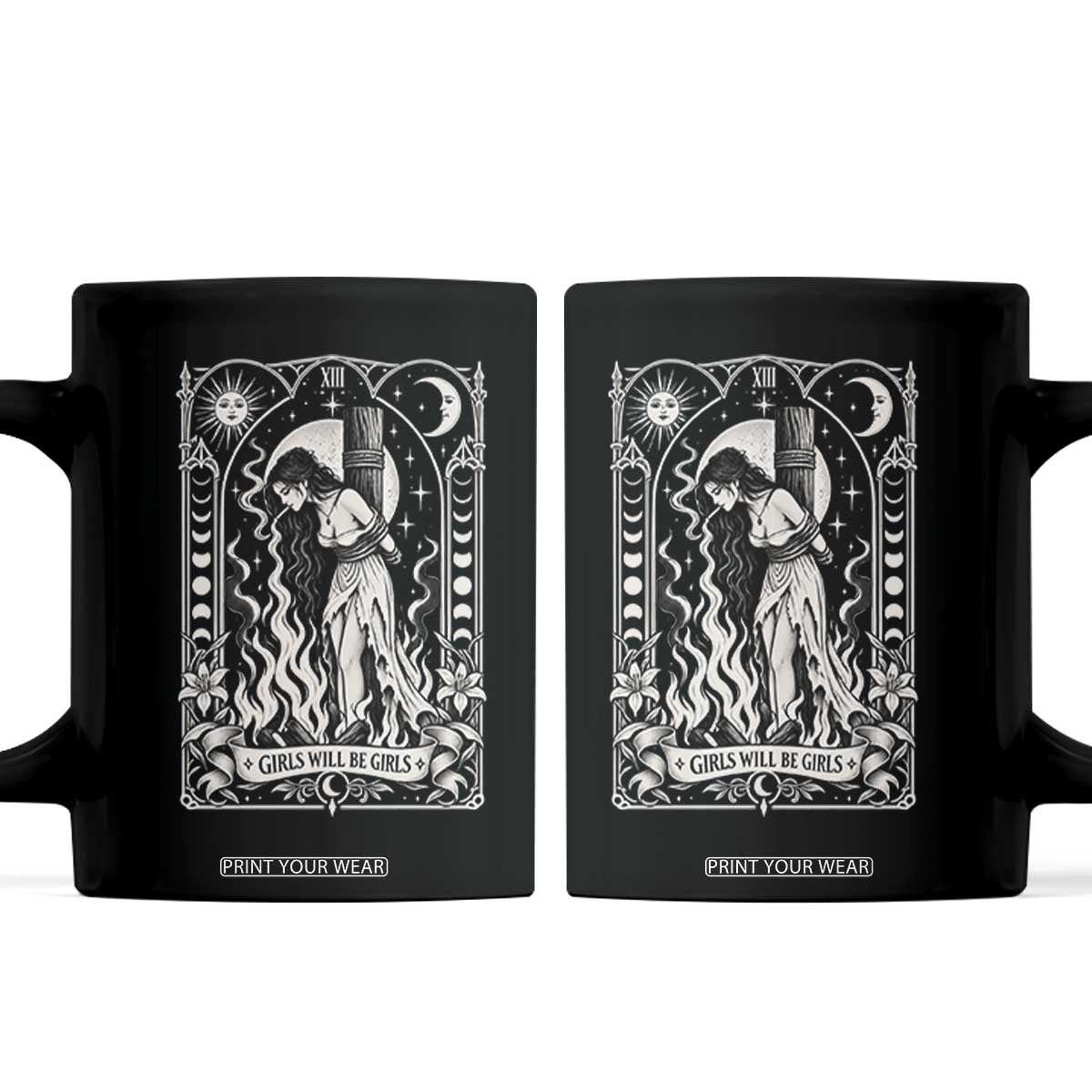 Girls Will Be Girls Witch Smoking Cigarette Coffee Mug Burning Girl Tarot Card