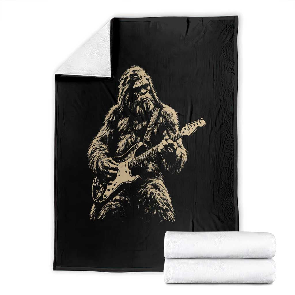 Vintage Bigfoot Playing Guitar Throw Blanket Rock Music Band Sasquatch Lover