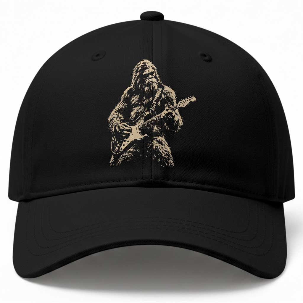 Vintage Bigfoot Playing Guitar Baseball Cap Rock Music Band Sasquatch Lover