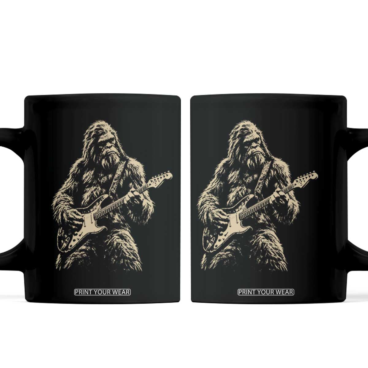 Vintage Bigfoot Playing Guitar Coffee Mug Rock Music Band Sasquatch Lover