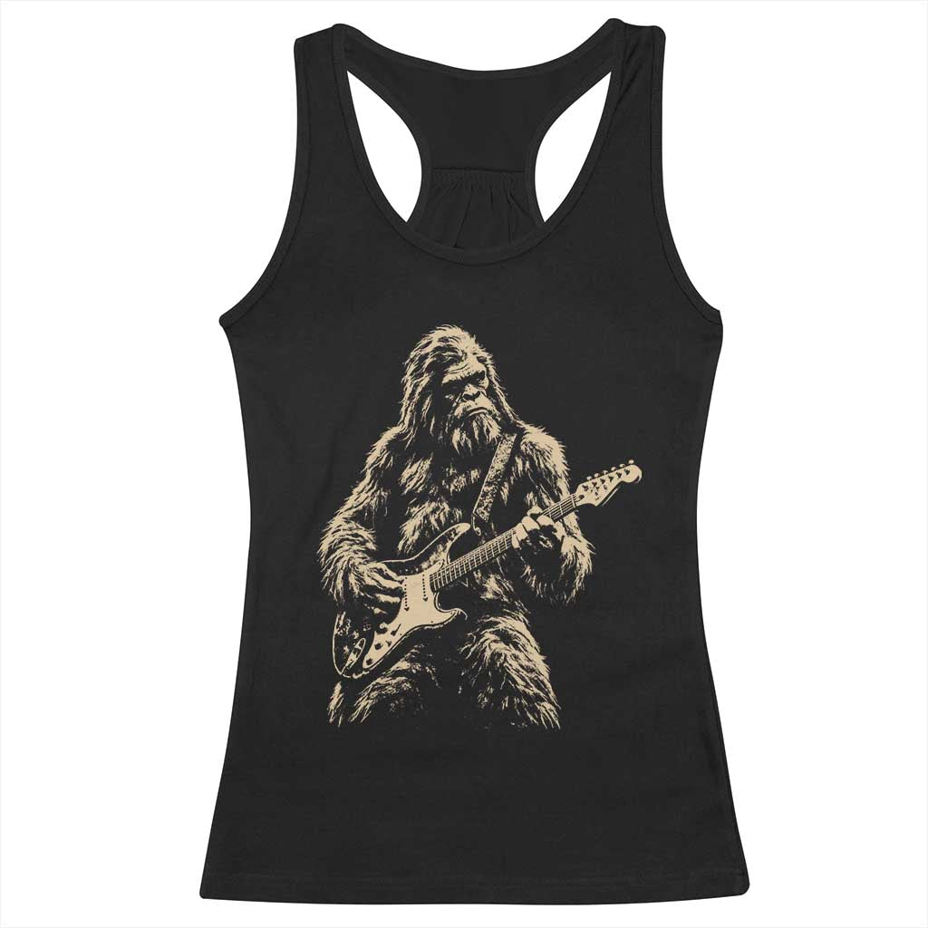 Vintage Bigfoot Playing Guitar Racerback Tank Top Rock Music Band Sasquatch Lover