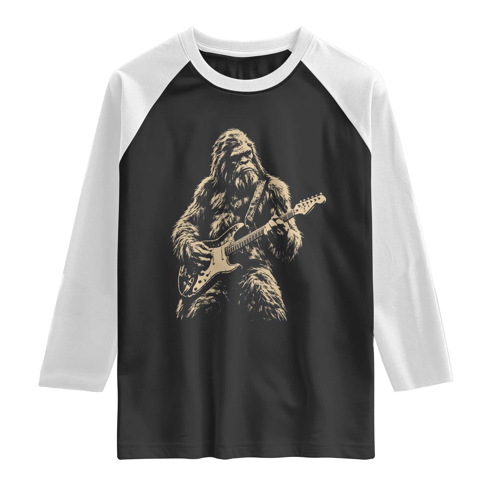 Vintage Bigfoot Playing Guitar Raglan Shirt Rock Music Band Sasquatch Lover