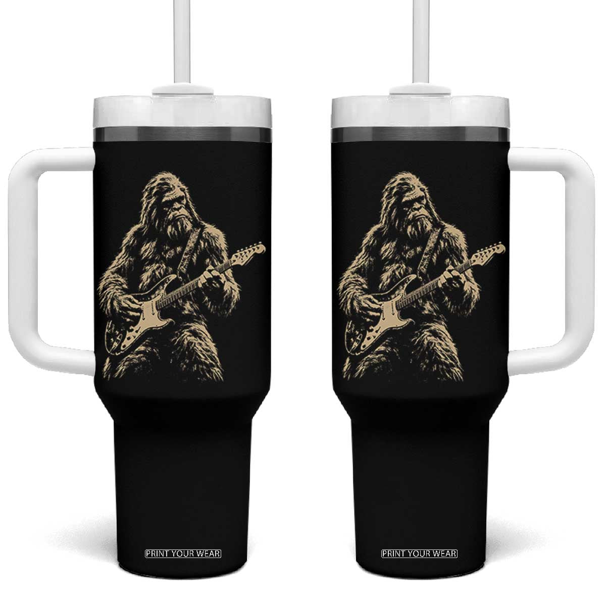 Vintage Bigfoot Playing Guitar Tumbler With Handle Rock Music Band Sasquatch Lover