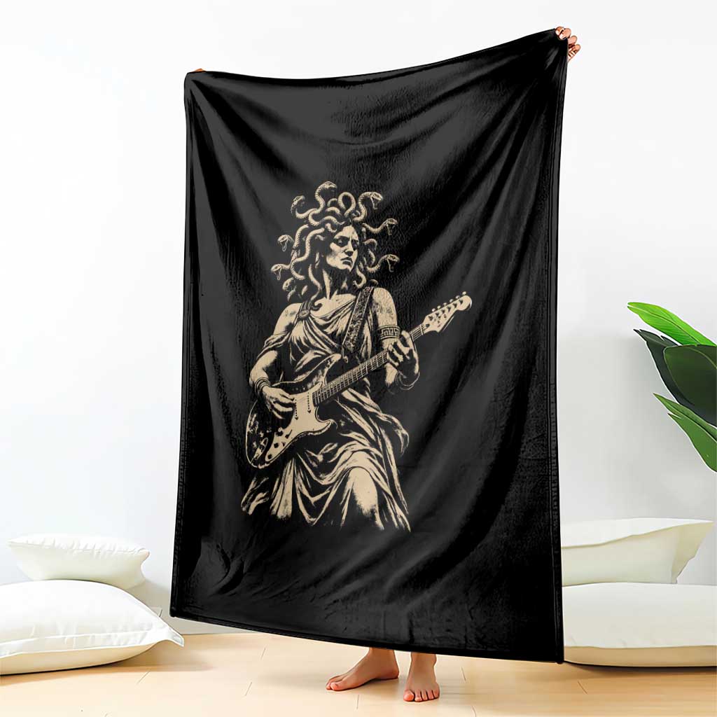 Vintage Medusa Playing Guitar Halloween Greek Mythology Throw Blanket