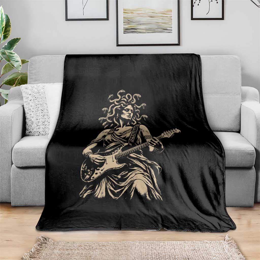 Vintage Medusa Playing Guitar Halloween Greek Mythology Throw Blanket