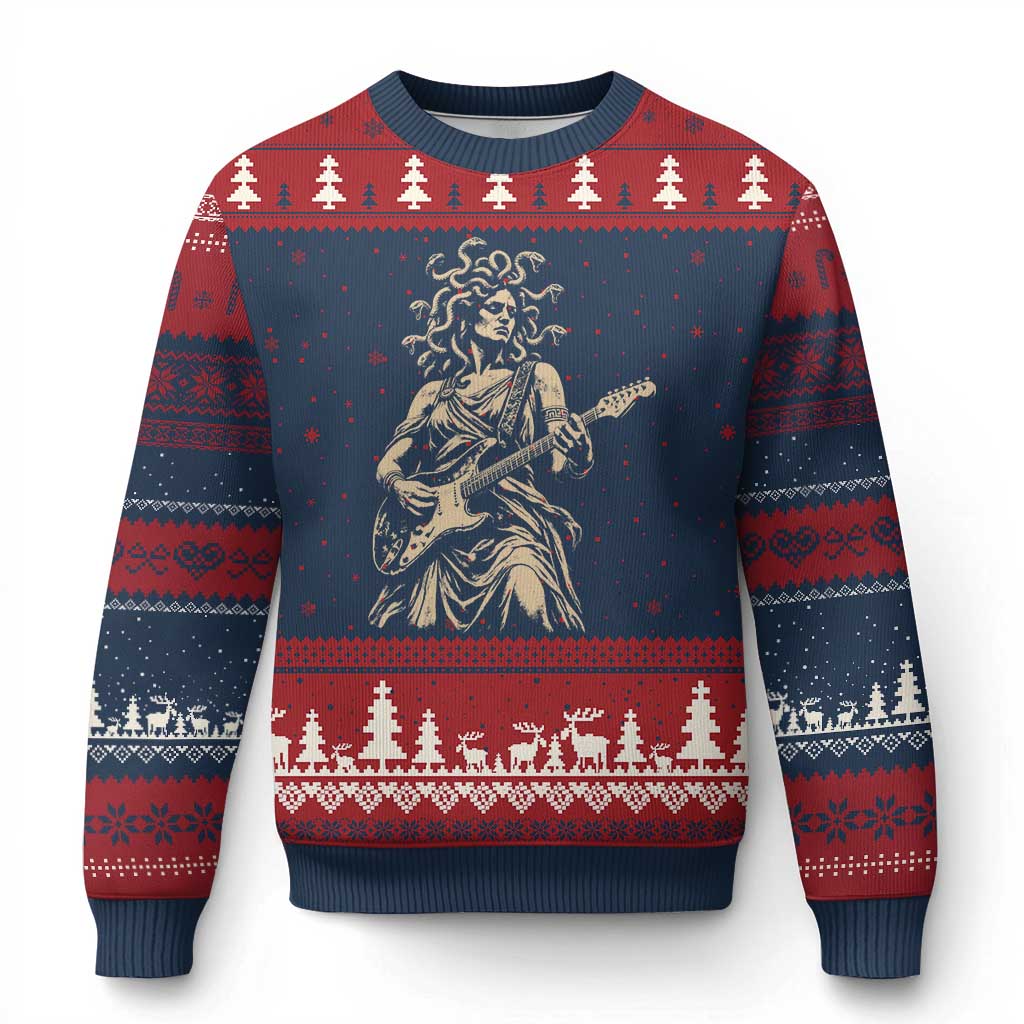 Vintage Medusa Playing Guitar Halloween Greek Mythology Ugly Christmas Sweater