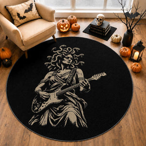 Vintage Medusa Playing Guitar Halloween Greek Mythology Round Rug