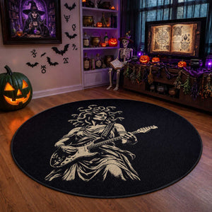 Vintage Medusa Playing Guitar Halloween Greek Mythology Round Rug
