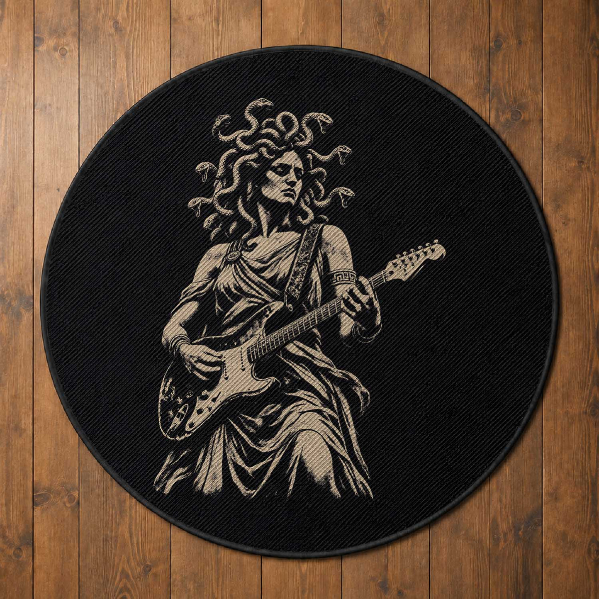 Vintage Medusa Playing Guitar Halloween Greek Mythology Round Rug