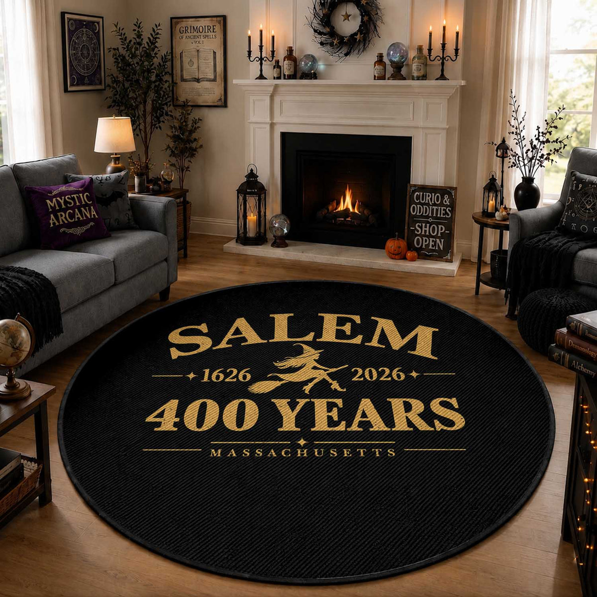 Salem 400th Anniversary Halloween Witch Round Rug 400 Years Massachusetts 1626 2026