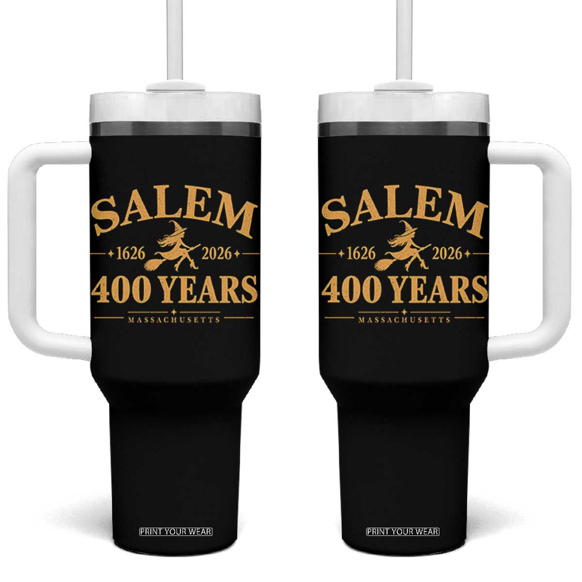 Salem 400th Anniversary Halloween Witch Tumbler With Handle 400 Years Massachusetts 1626 2026