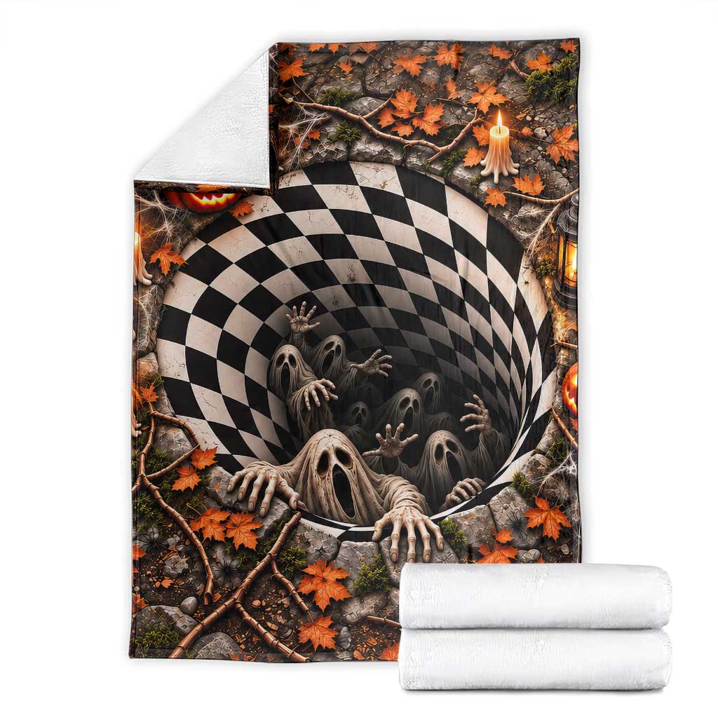 Horror Ghost Crawling Out 3D Halloween Optical Illusion Throw Blanket Gothic Checkerboard Vortex Graphic