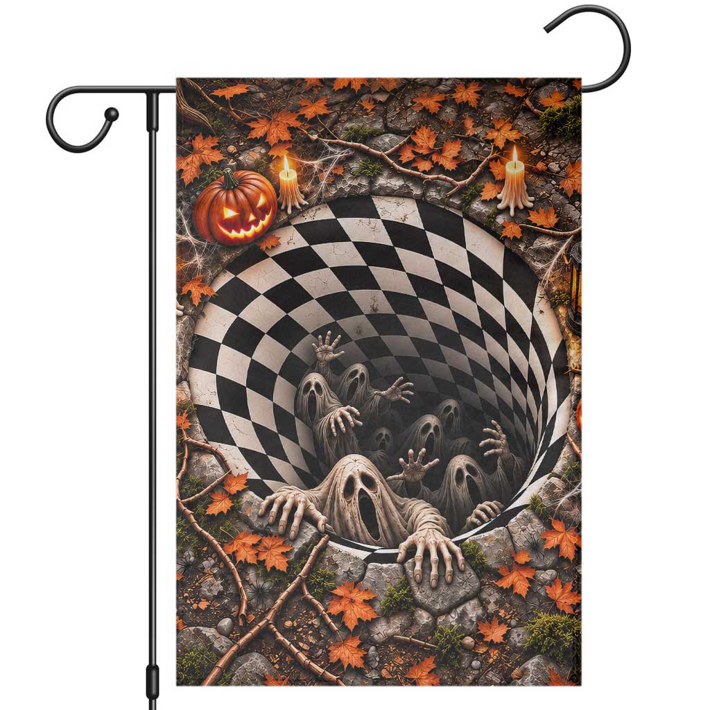 Horror Ghost Crawling Out 3D Halloween Optical Illusion Garden Flag Gothic Checkerboard Vortex Graphic
